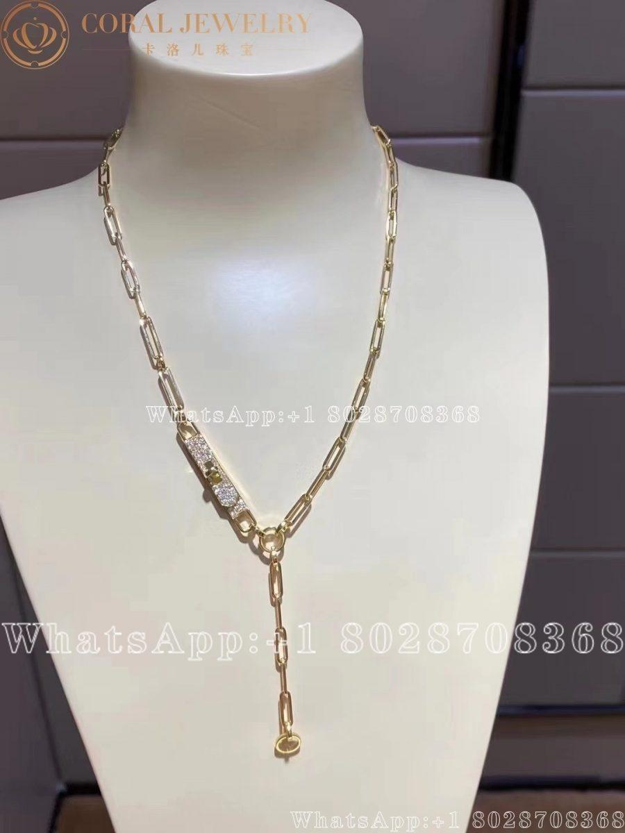 Hermes Kelly Chaine Lariat Lariat Necklace In Yellow Gold Set With Diamonds Coral (1)