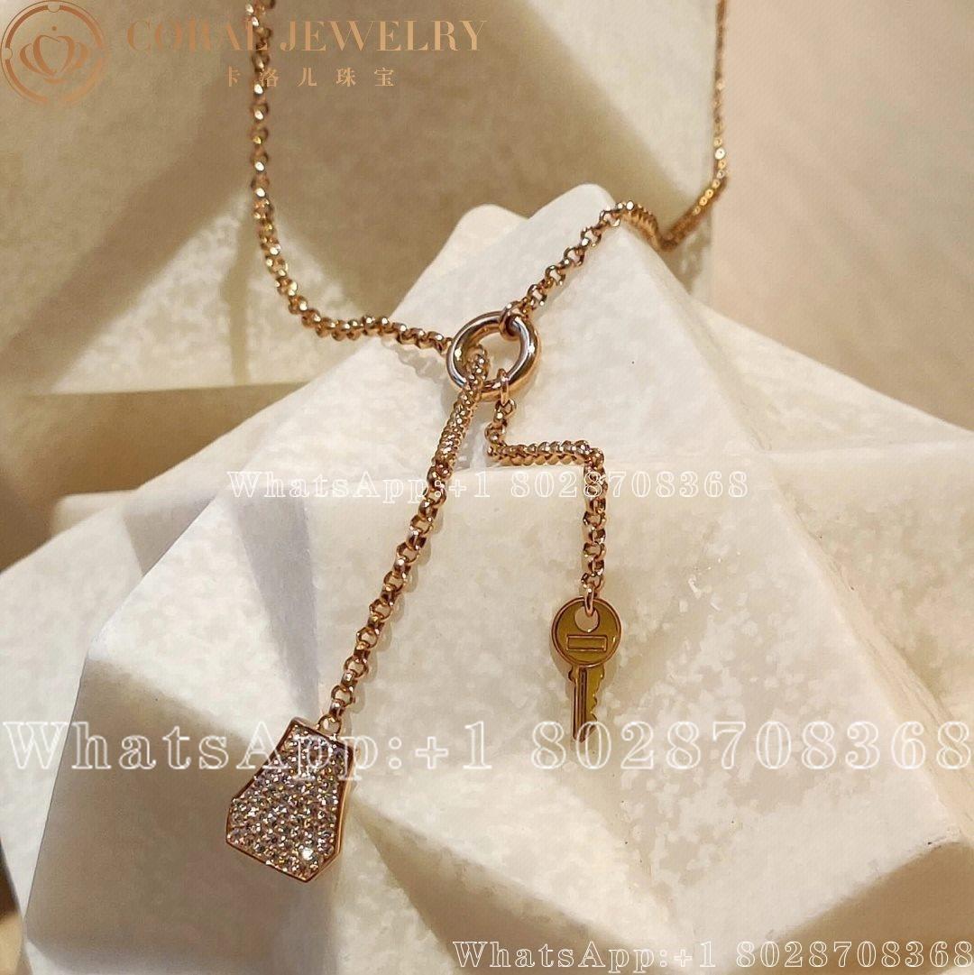 Hermes Kelly Clochette Necklace In Rose Gold Set With Diamonds Coral (2)