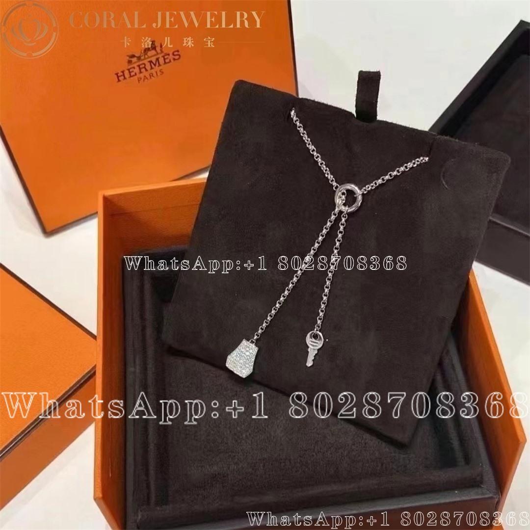 Hermes Kelly Clochette Necklace In White Gold Set With Diamonds Coral (1)