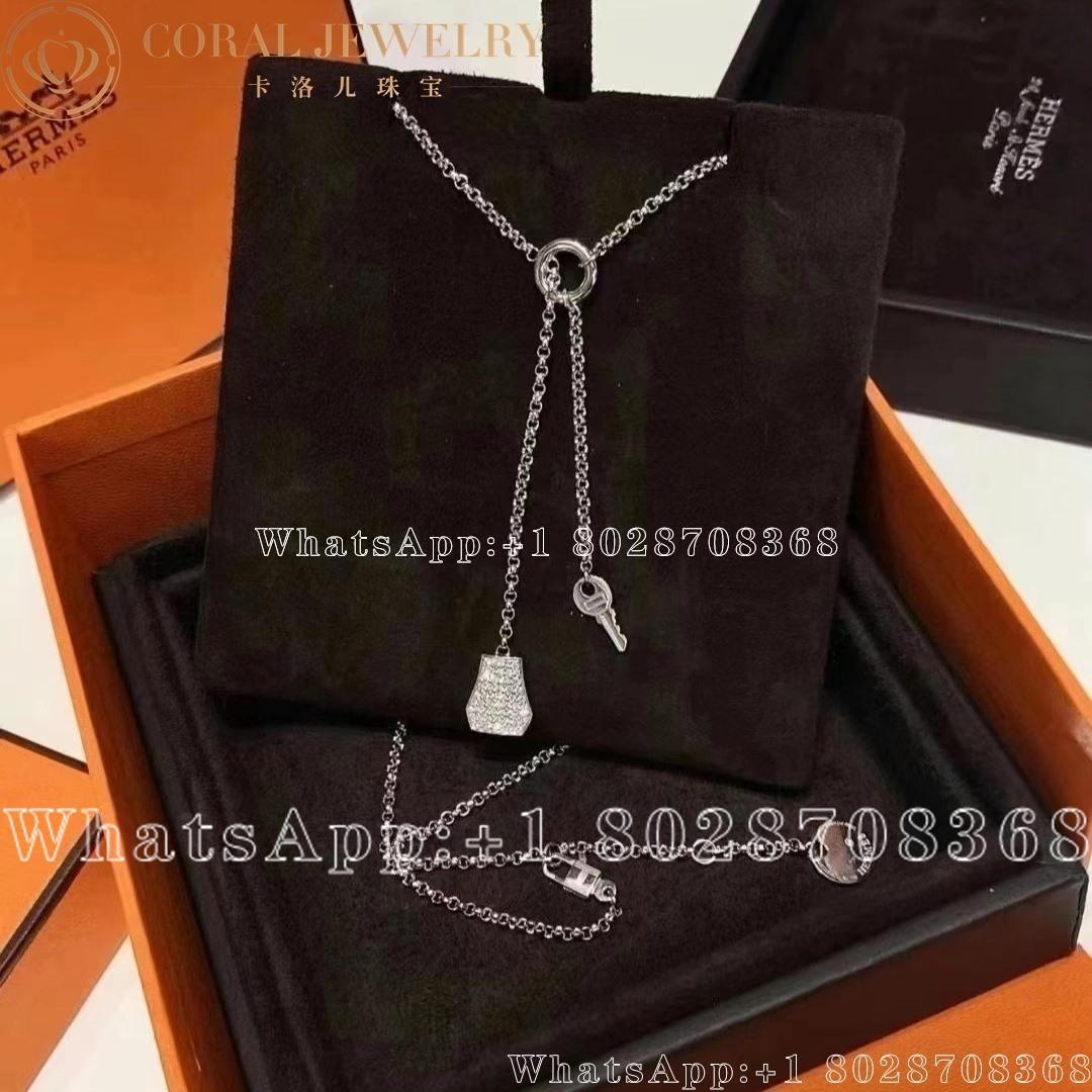 Hermes Kelly Clochette Necklace In White Gold Set With Diamonds Coral (2)