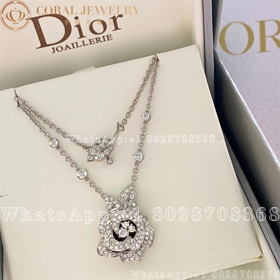 Dior Medium Rose Dior Bagatelle Necklace 18k White Gold And Diamonds Coral (18)