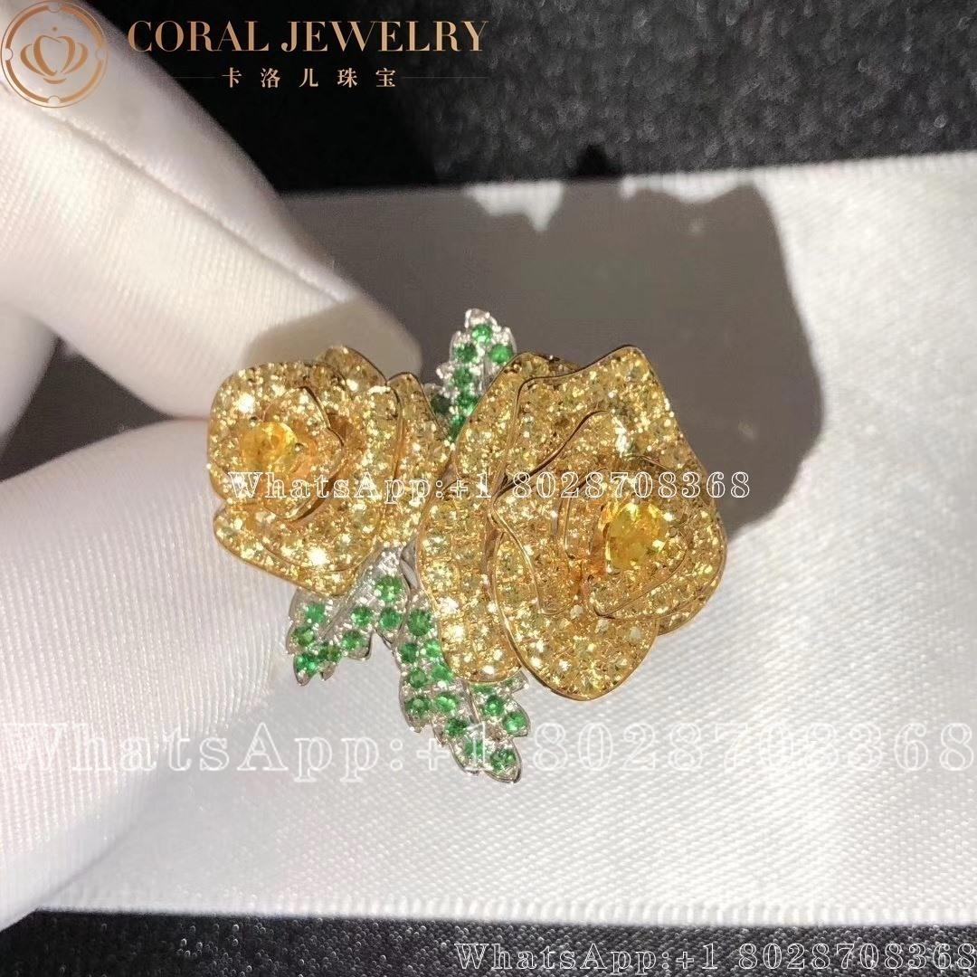 Dior Rose Dior Bagatelle Double Ring 18k White Gold White And Yellow Diamonds With Emeralds Coral (5)