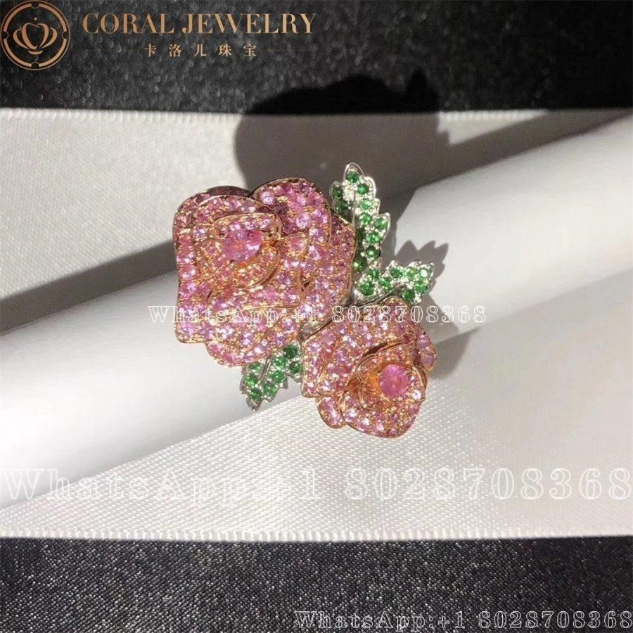 Dior Rose Dior Bagatelle Double Ring 18k White Gold White And Yellow Diamonds With Emeralds Coral (9)