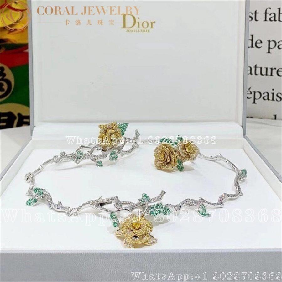 Dior Rose Dior Bagatelle Necklace 18k White Gold Diamonds Yellow Diamonds And Emeralds Coral (2)