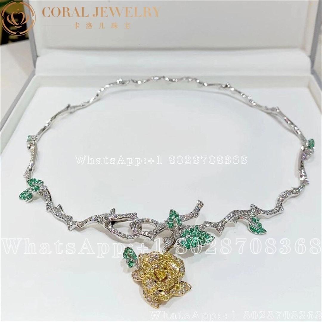 Dior Rose Dior Bagatelle Necklace 18k White Gold Diamonds Yellow Diamonds And Emeralds Coral (3)