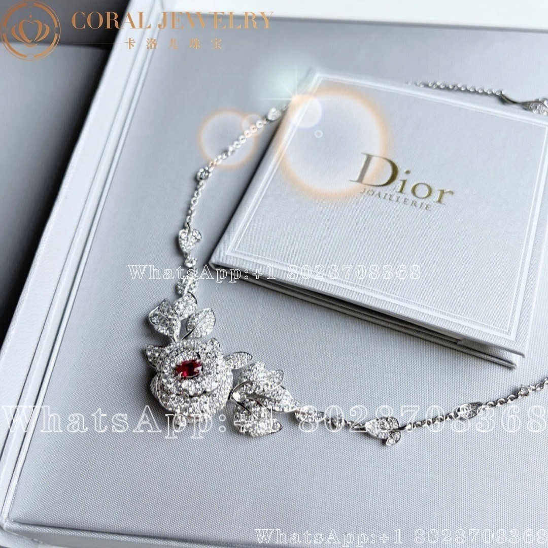 Dior Large Rose Dior Bagatelle Necklace 18k White Gold And Ruby Coral (1)