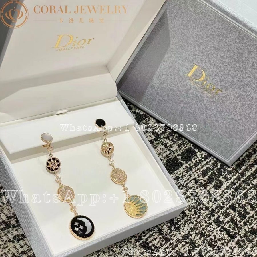 Dior Rose Des Vents And Rose Celeste Earrings Yellow And White Gold Diamond Mother Of Pearl And Onyx Coral (2)