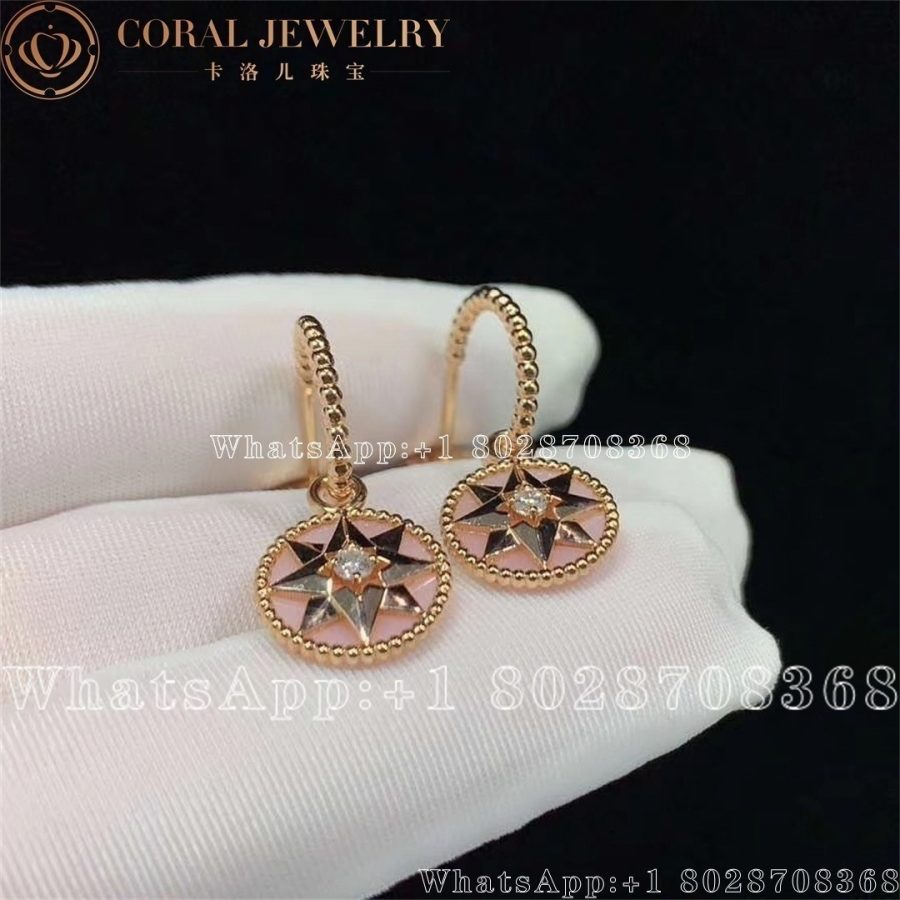 Dior Rose Des Vents Earrings Rose Gold Diamonds And Pink Opal Coral (9)