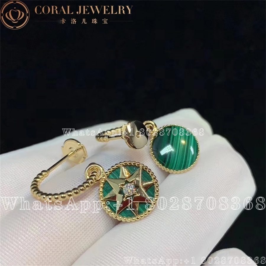 Dior Rose Des Vents Earrings Yellow Gold Diamonds And Malachite Coral (3)