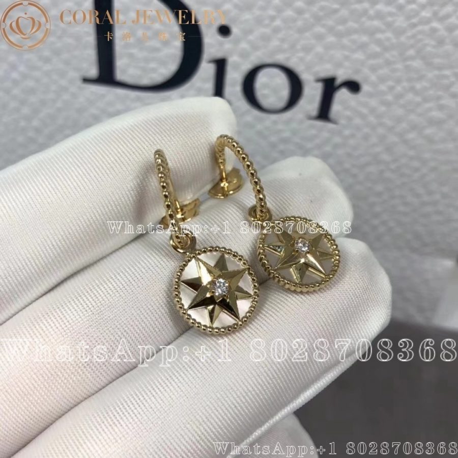 Dior Rose Des Vents Earrings Yellow Gold Diamonds And Mother Of Pearl Coral (13)