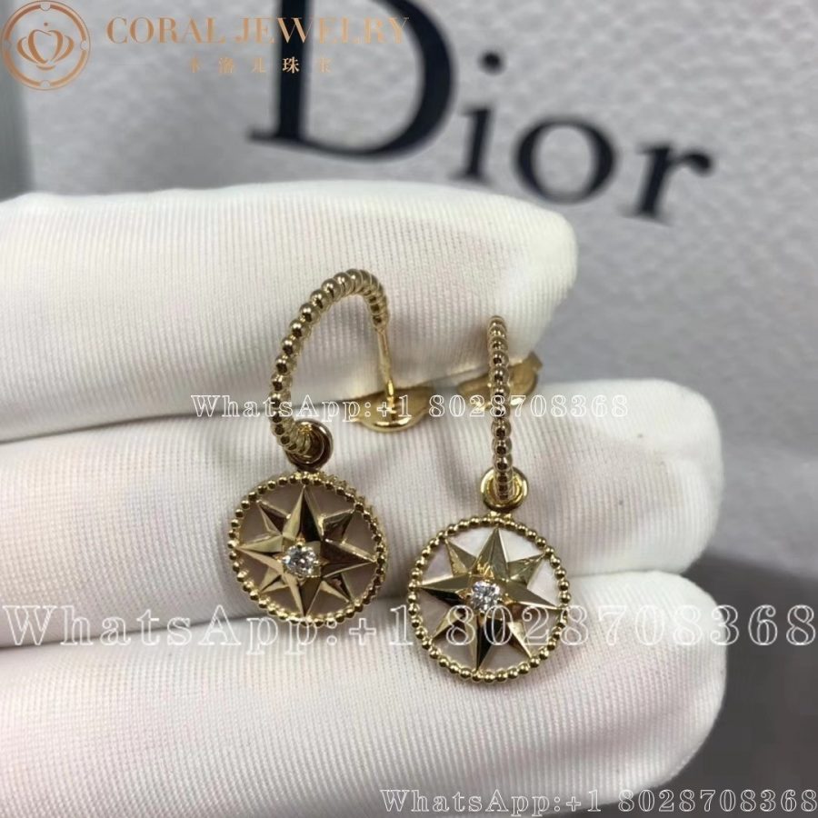 Dior Rose Des Vents Earrings Yellow Gold Diamonds And Mother Of Pearl Coral (14)