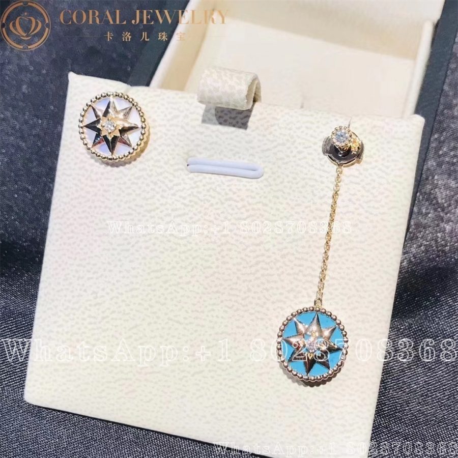 Dior Rose Des Vents Earrings Yellow Gold Diamonds And Mother Of Pearl Turquoise Coral (3)