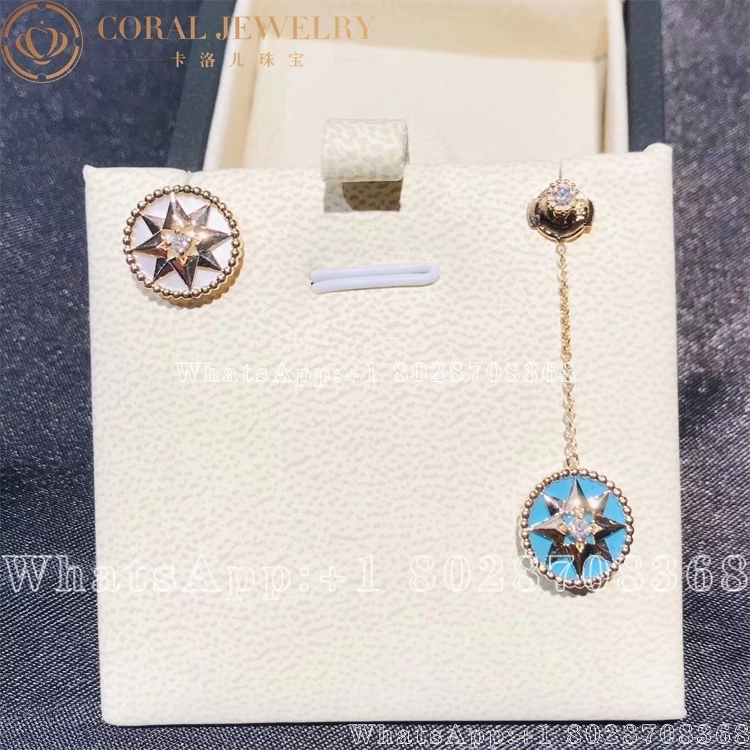 Dior Rose Des Vents Earrings Yellow Gold Diamonds And Mother Of Pearl Turquoise Coral (4)