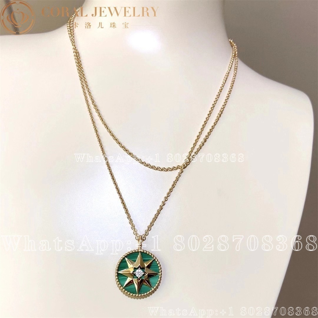 Dior Rose Des Vents Medallion Necklace Yellow Gold Diamond And Malachite Coral (1)