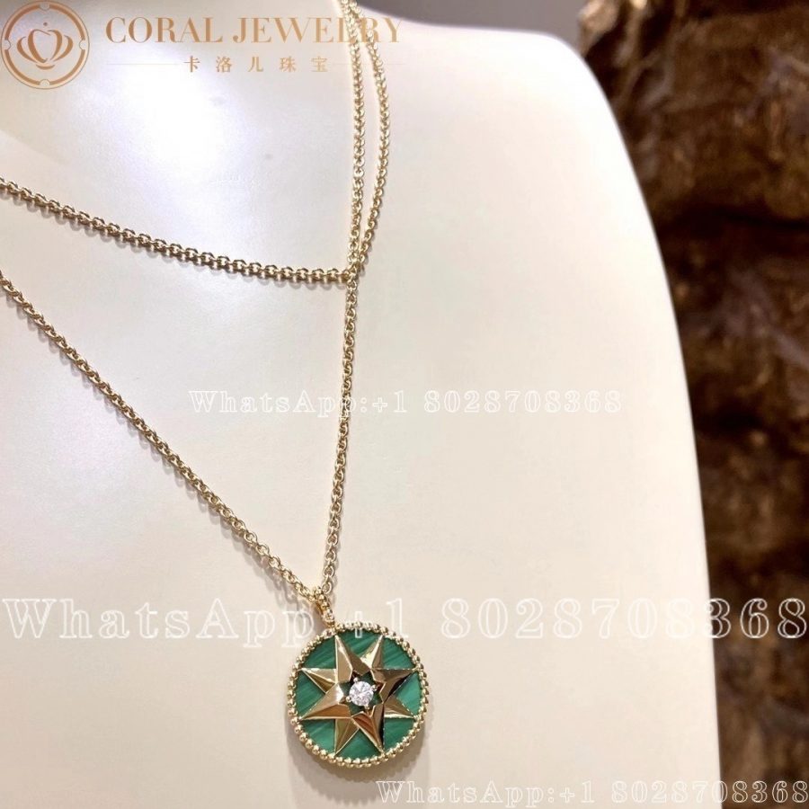 Dior Rose Des Vents Medallion Necklace Yellow Gold Diamond And Malachite Coral (2)