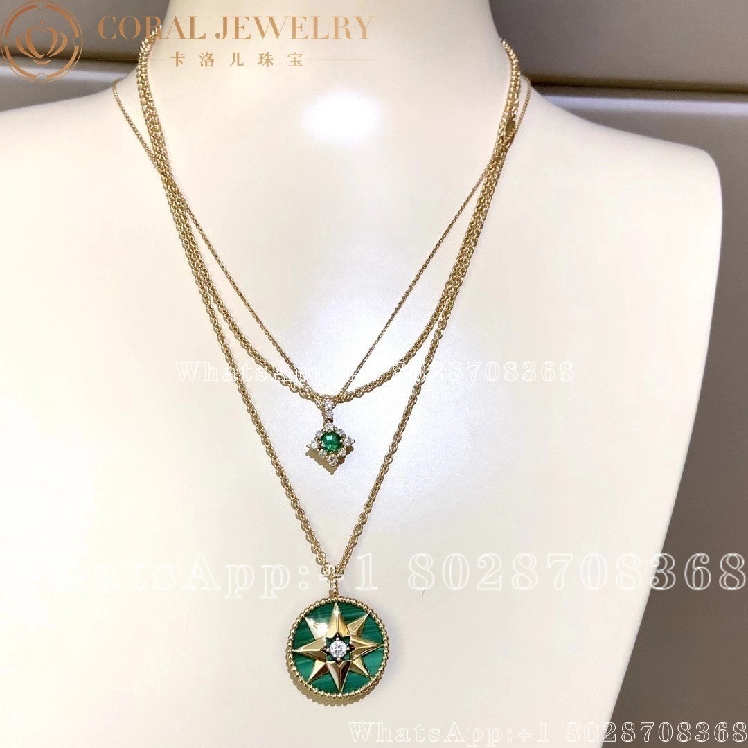 Dior Rose Des Vents Medallion Necklace Yellow Gold Diamond And Malachite Coral (3)