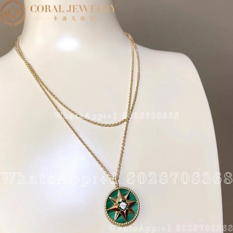 Dior Rose Des Vents Medallion Necklace Yellow Gold Diamond And Malachite Coral (4)