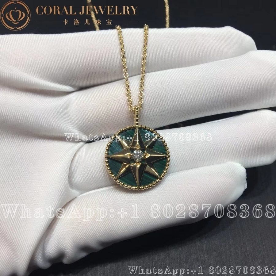 Dior Rose Des Vents Medallion Necklace Yellow Gold Diamond And Malachite Coral (5)