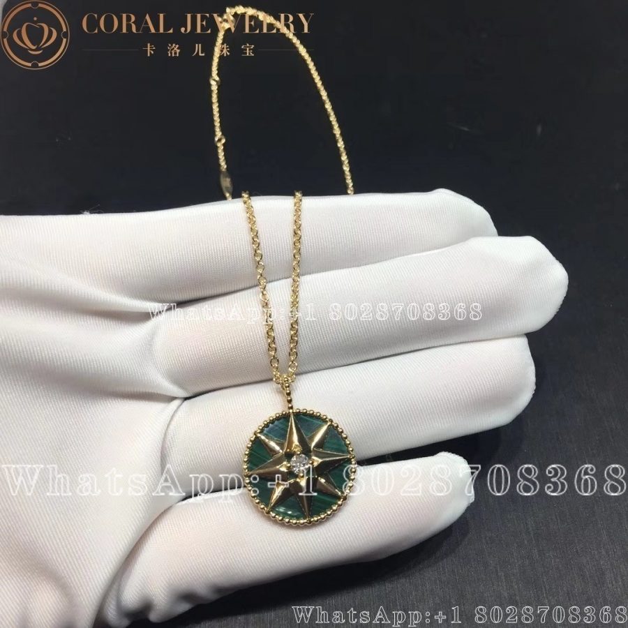 Dior Rose Des Vents Medallion Necklace Yellow Gold Diamond And Malachite Coral (6)