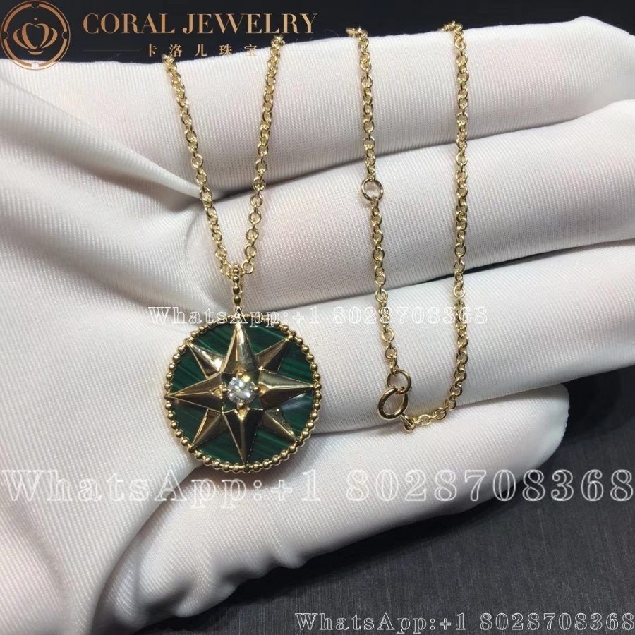 Dior Rose Des Vents Medallion Necklace Yellow Gold Diamond And Malachite Coral (7)