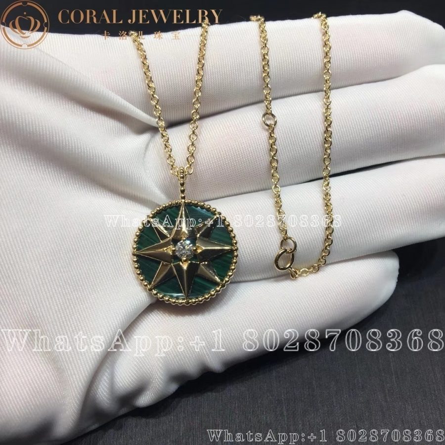 Dior Rose Des Vents Medallion Necklace Yellow Gold Diamond And Malachite Coral (8)