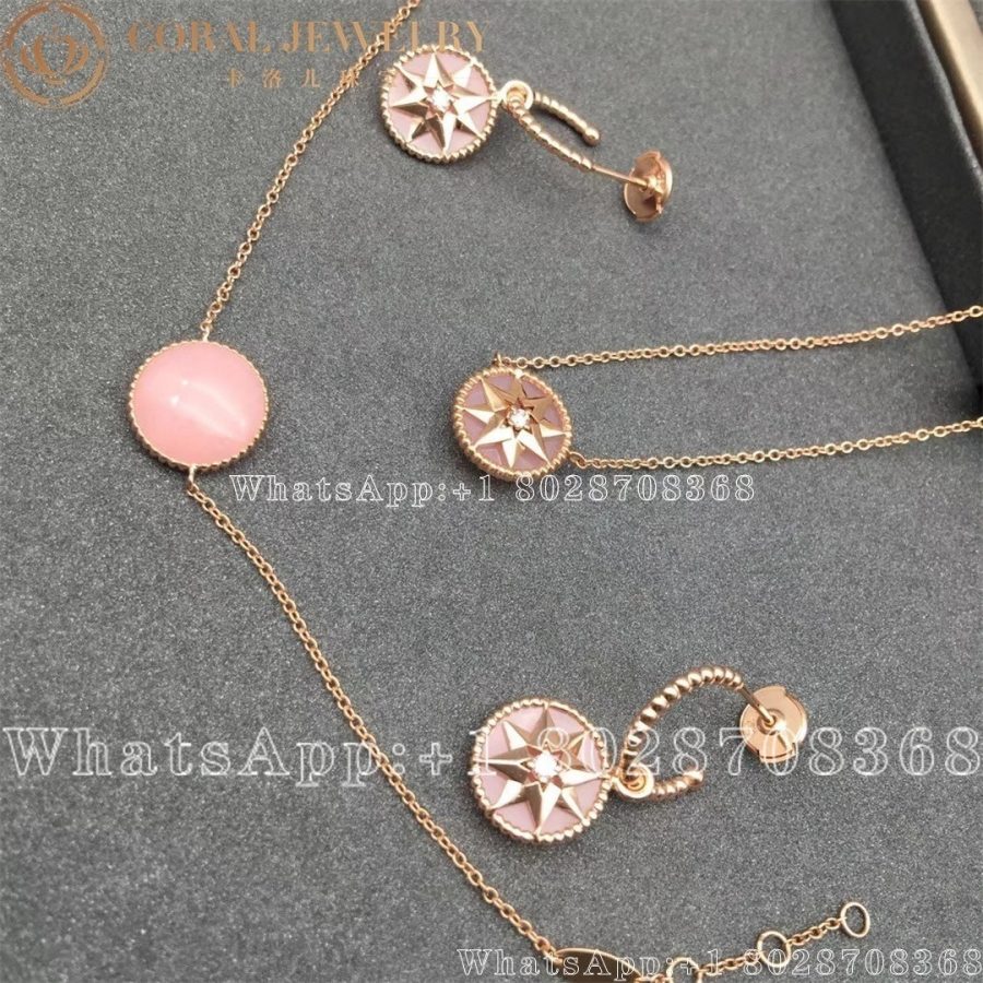 Dior Rose Des Vents Necklace Rose Gold Diamond And Pink Opal Coral (1)