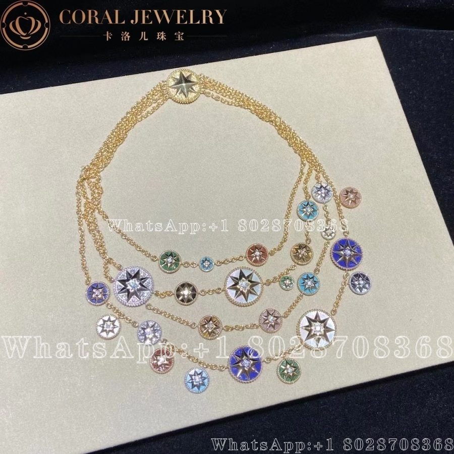 Dior Rose Des Vents Necklace Yellow And White Gold Diamond And Ornamental Stones Coral (5)