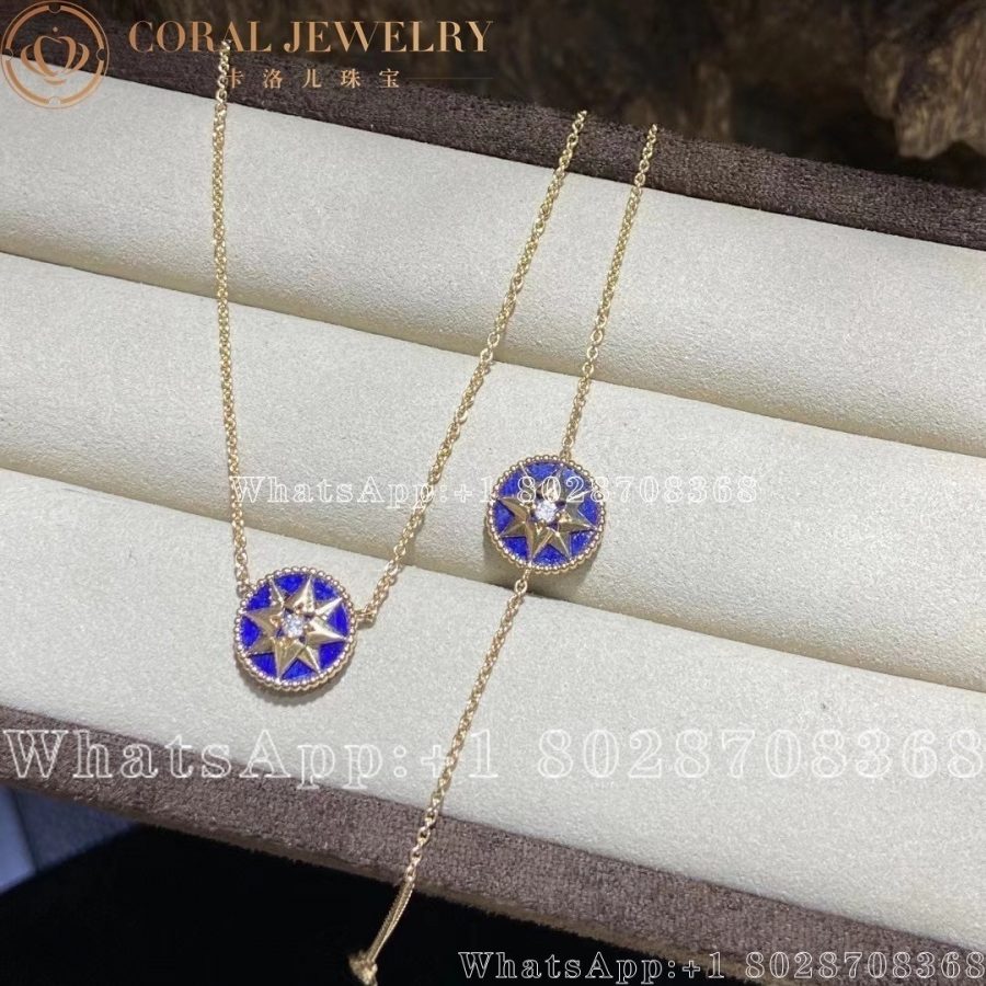 Dior Rose Des Vents Necklace Yellow Gold Diamond And Lapis Lazuli Coral (8)