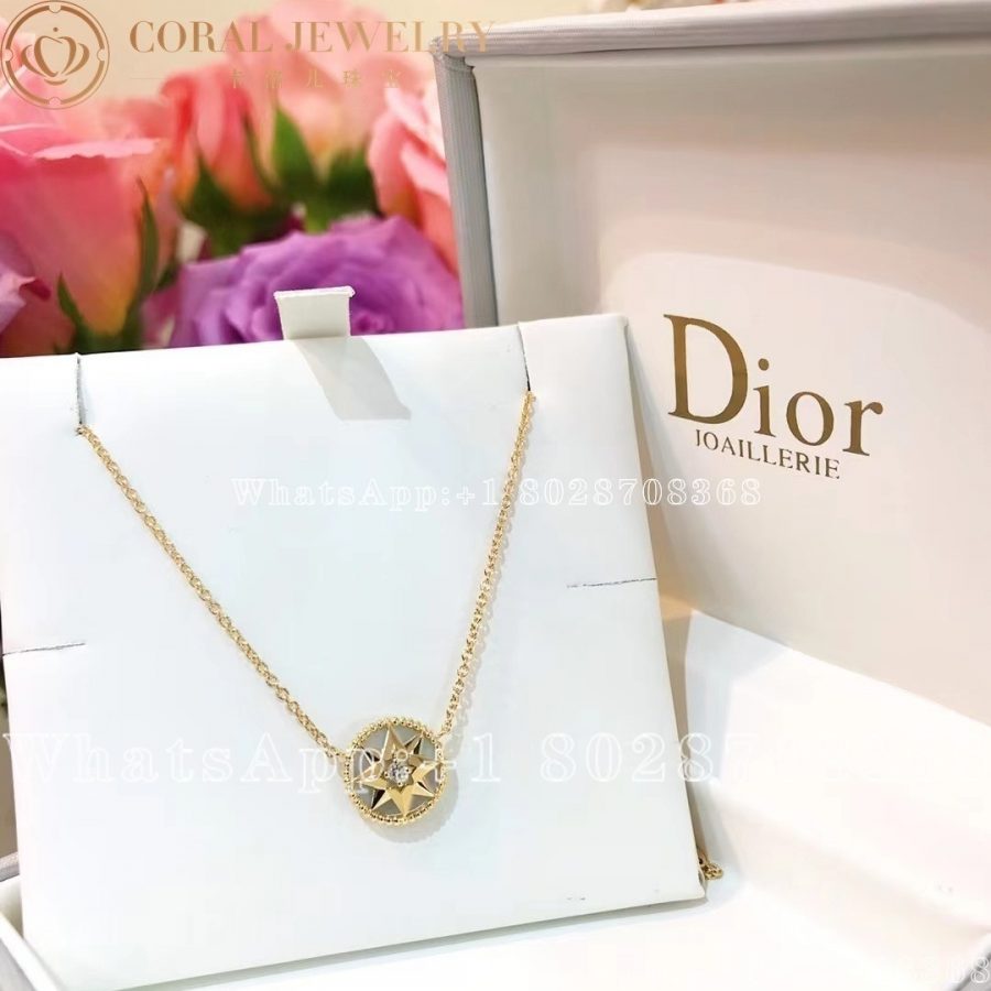 Dior Rose Des Vents Necklace Yellow Gold Diamond And Mother Of Pearl Coral (6)