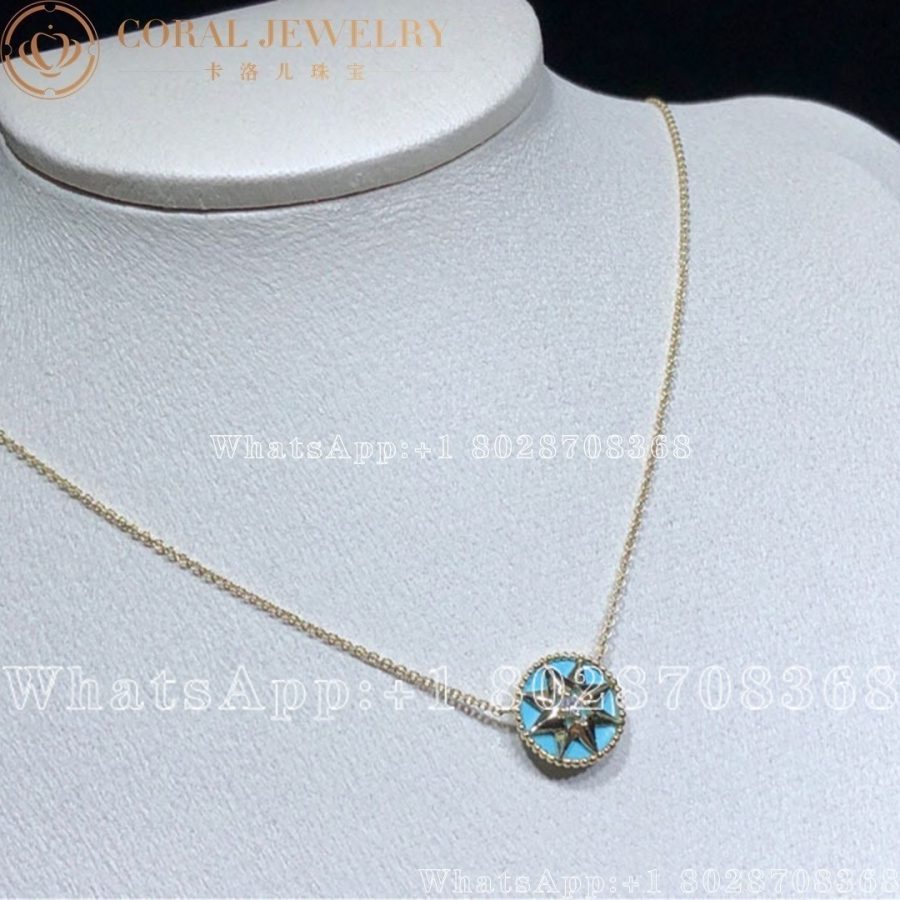 Dior Rose Des Vents Necklace Yellow Gold Diamond And Turquoise Coral (3)