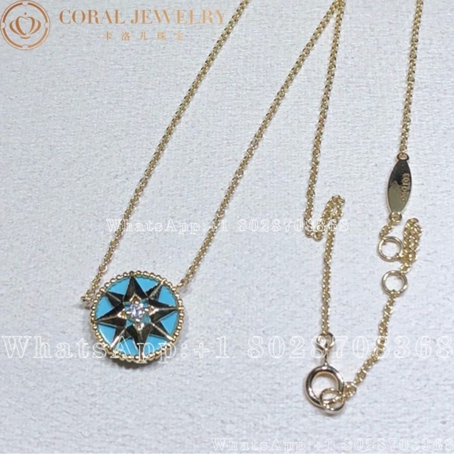 Dior Rose Des Vents Necklace Yellow Gold Diamond And Turquoise Coral (5)