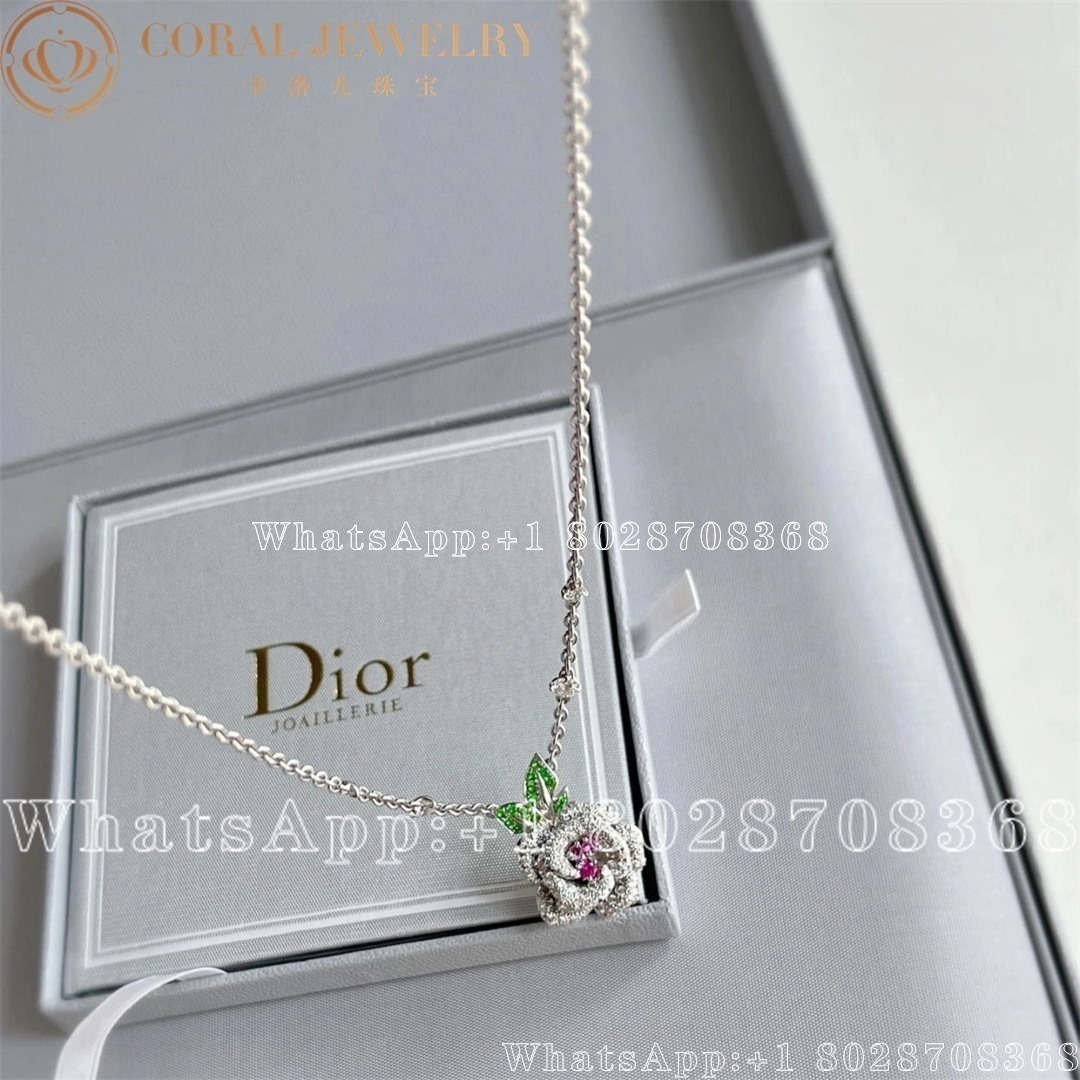 Dior Small Rose Dior Bagatelle Necklace White Gold And Ruby Coral (6)