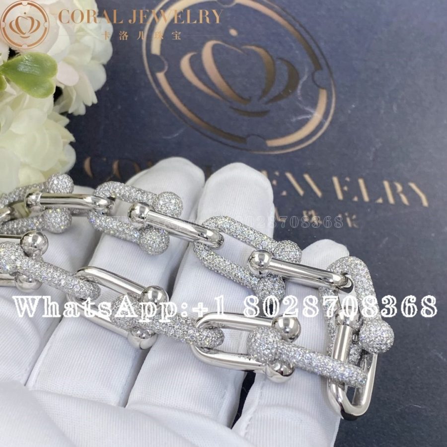 Tiffany Hardwear Link Bracelet In White Gold With Half Pave Diamonds Coral (6)