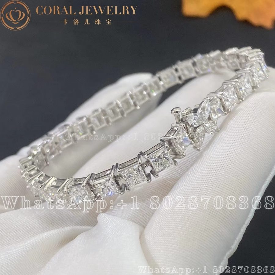 Tiffany Victoria Tennis Bracelet In Platinum With Emerald Cut Diamond Coral (1)