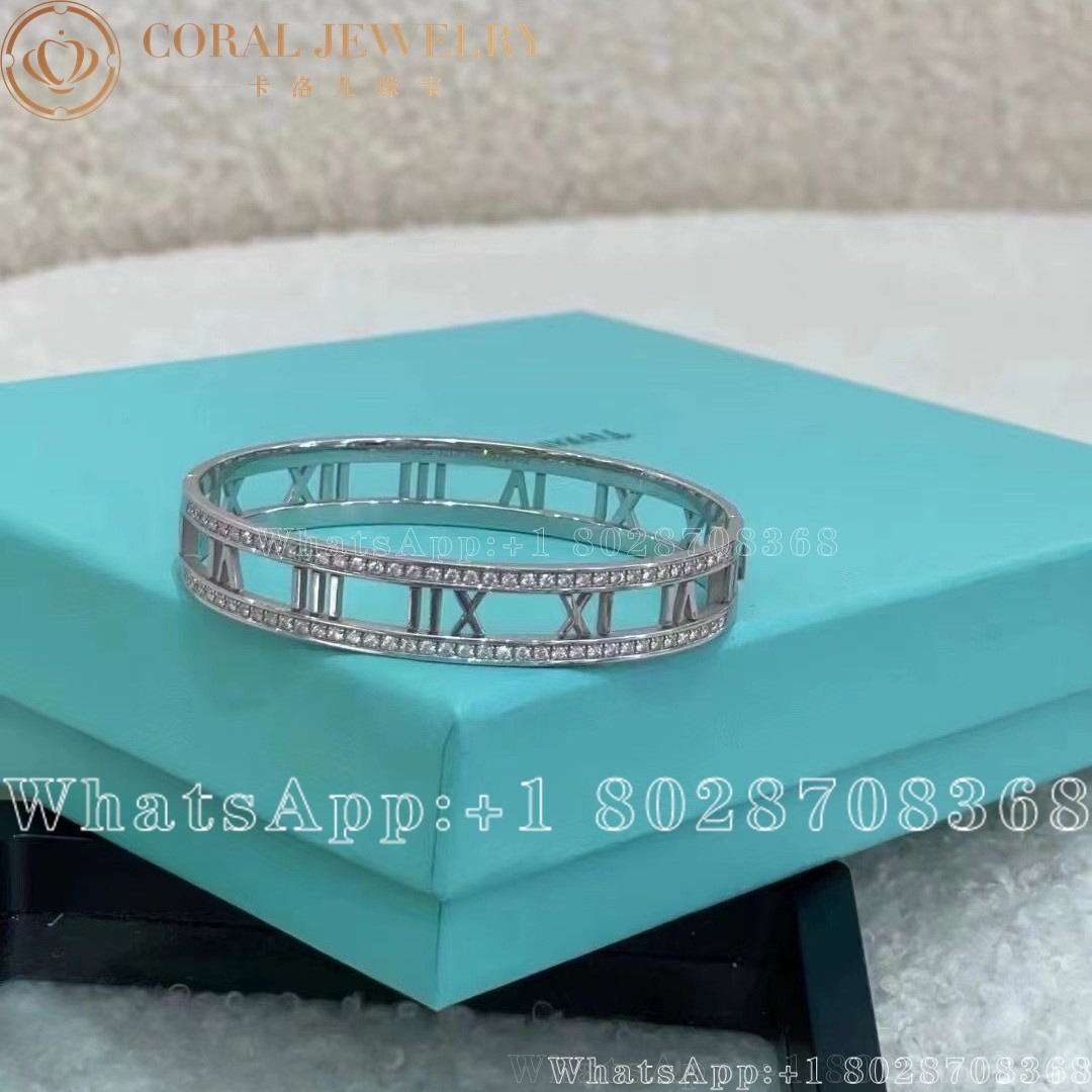 Tiffany 18k White Gold Diamond Set Atlas Bangle Coral (1)