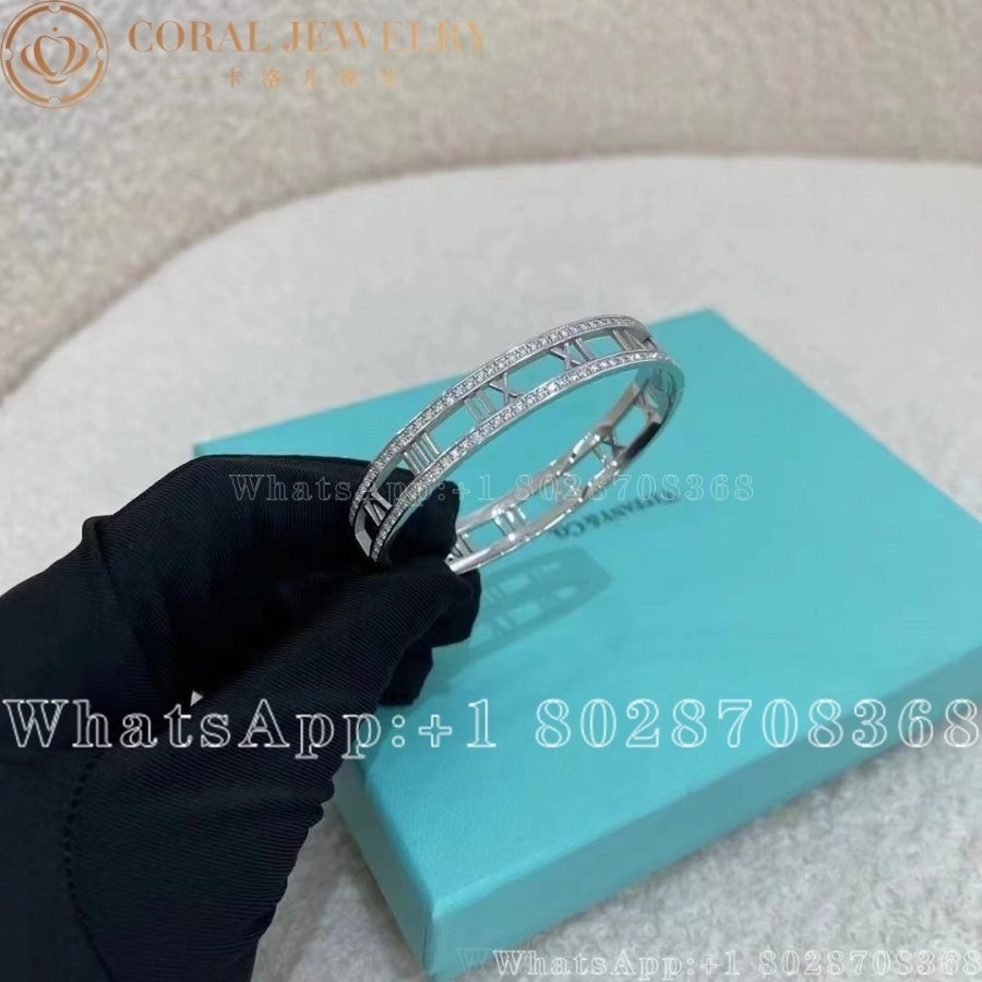 Tiffany 18k White Gold Diamond Set Atlas Bangle Coral (3)