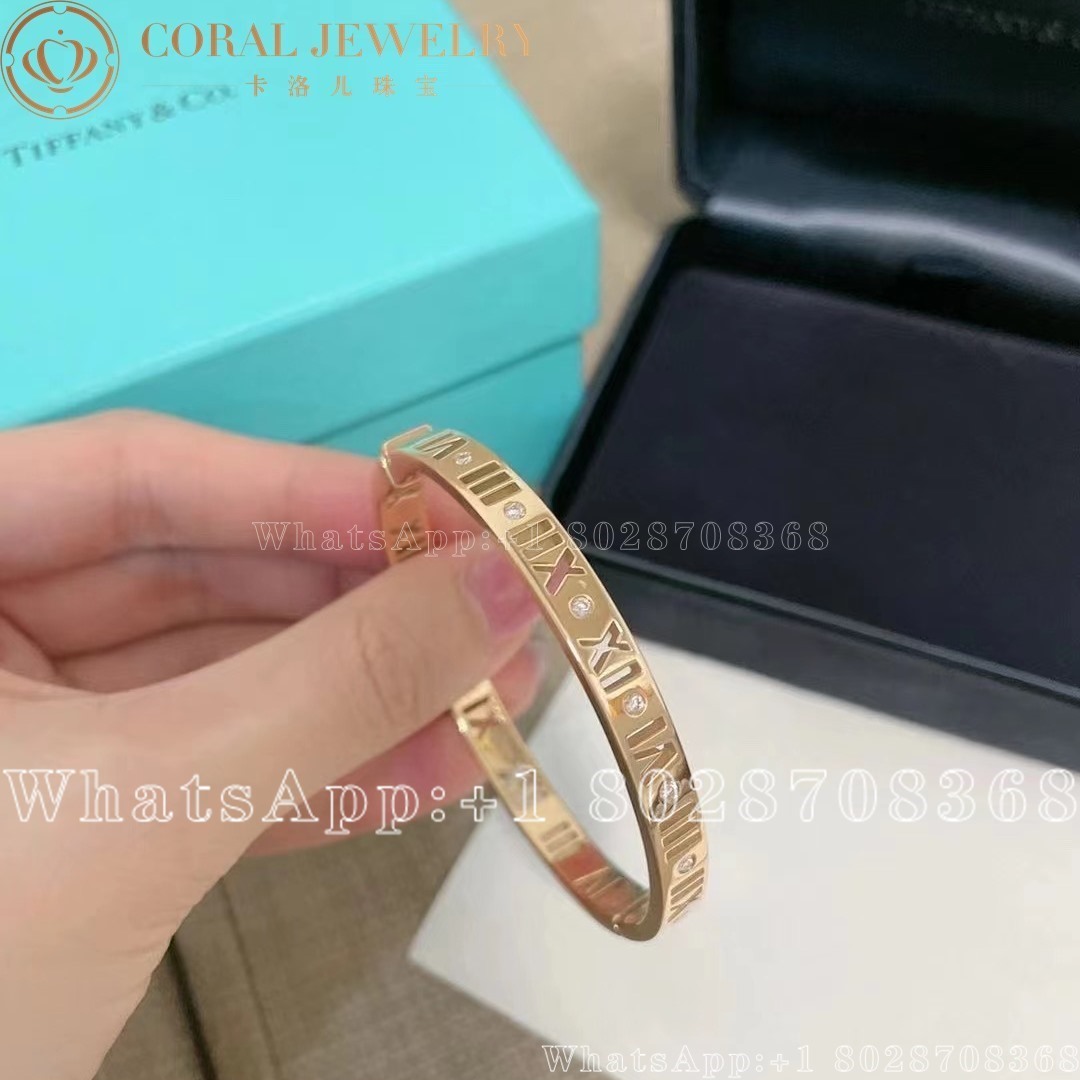 Tiffany Atlas Pierced Hinged Diamond Bangle 18 Karat Rose Gold Coral (1)