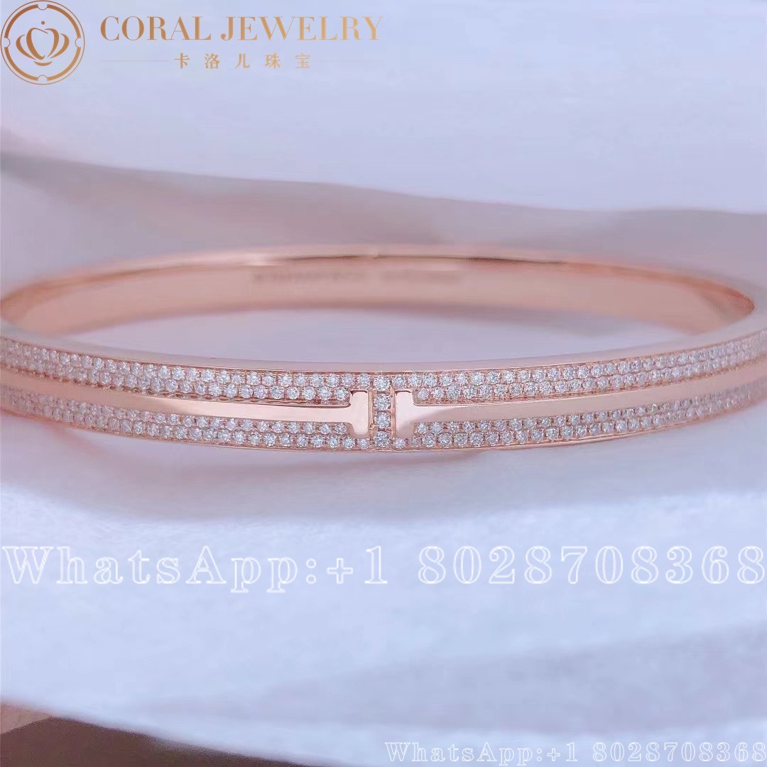 Tiffany T Pave Diamond Hinged Bangle In 18k Rose Gold Coral (1)