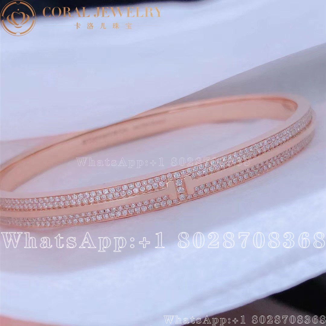 Tiffany T Pave Diamond Hinged Bangle In 18k Rose Gold Coral (6)