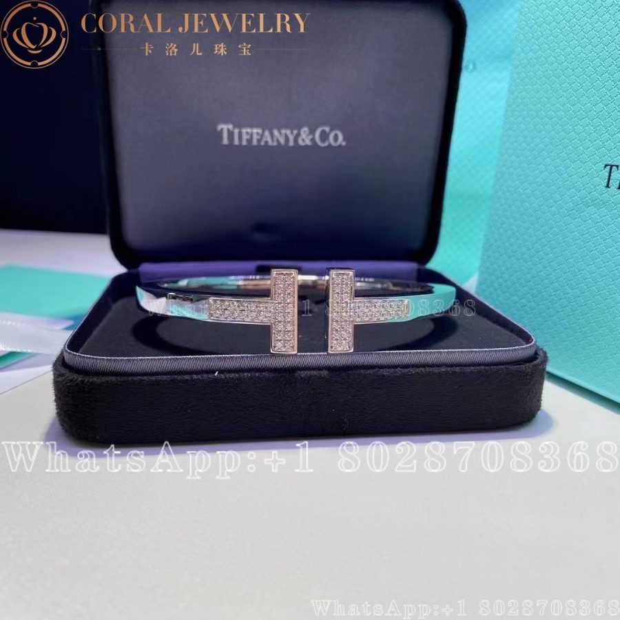 Tiffany T Pave Diamond Square Bracelet In 18k White Gold Coral (10)