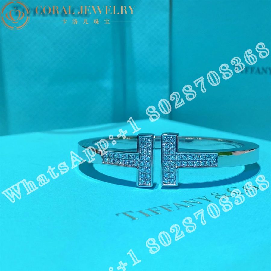 Tiffany T Pave Diamond Square Bracelet In 18k White Gold Coral (8)