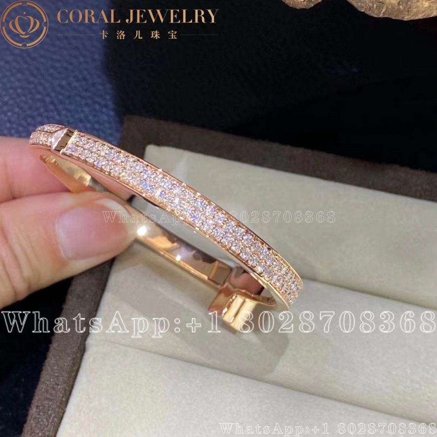 Tiffany T T1 Wide Diamond Hinged Bangle In 18k Rose Gold Coral (12)