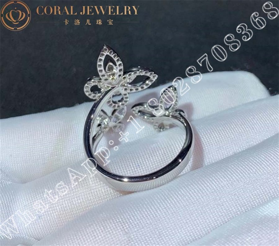 Graff Triple Butterfly Silhouette Diamond Ring White Gold Coral (7)