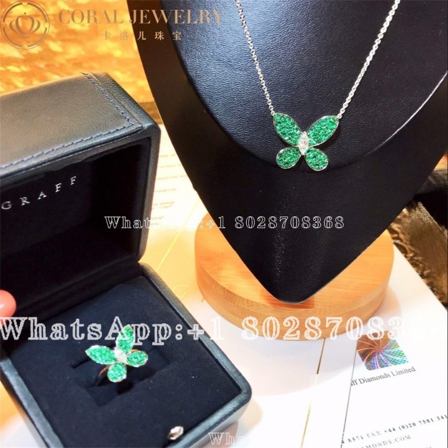 Graff Butterfly 18 Karat White Gold Diamond And Emeralds Pendant Necklace Coral (11)