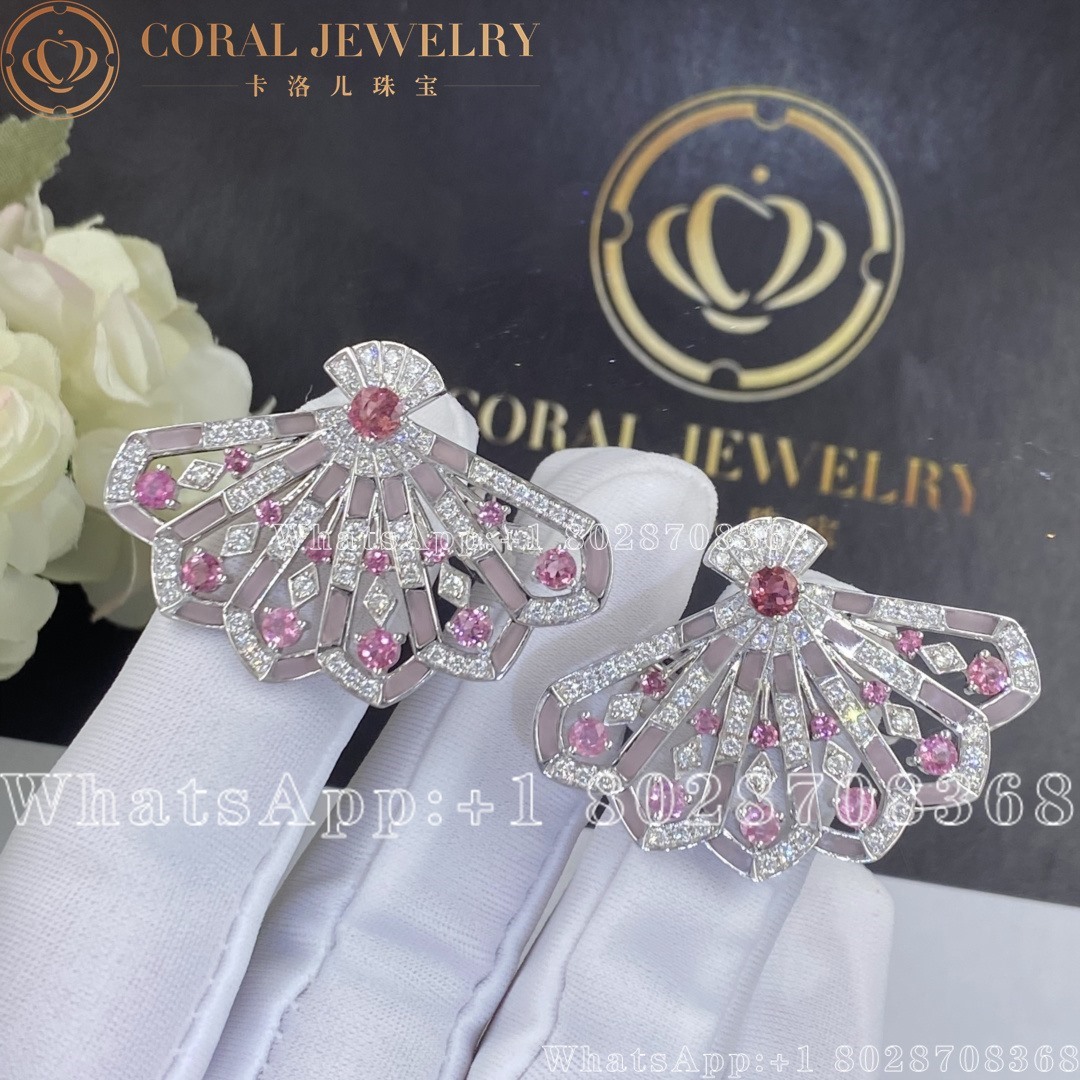 Garrard Fanfare Symphony Diamond And Pink Tourmaline Earrings In 18ct White Gold With Pink Opal Coral (1)