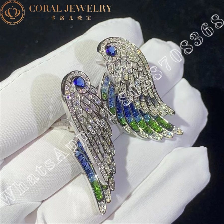 Garrard Wings Embrace Peacock Drop Earrings In 18ct White Gold With Diamonds Sapphires Tsavorites And Aquamarines Coral (6)