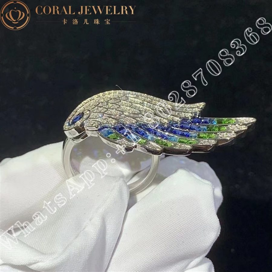 Garrard Wings Embrace Peacock Ring In 18ct White Gold With Diamonds Sapphires Tsavorites And Aquamarines Coral (4)