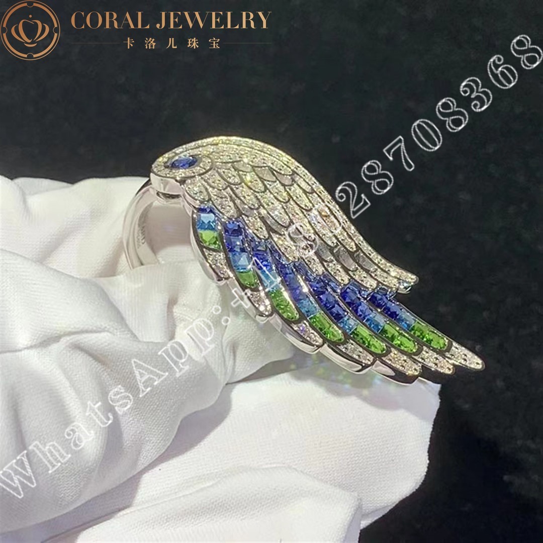 Garrard Wings Embrace Peacock Ring In 18ct White Gold With Diamonds Sapphires Tsavorites And Aquamarines Coral (5)