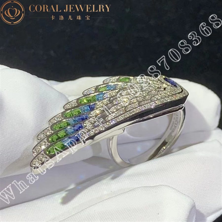 Garrard Wings Embrace Peacock Ring In 18ct White Gold With Diamonds Sapphires Tsavorites And Aquamarines Coral (6)