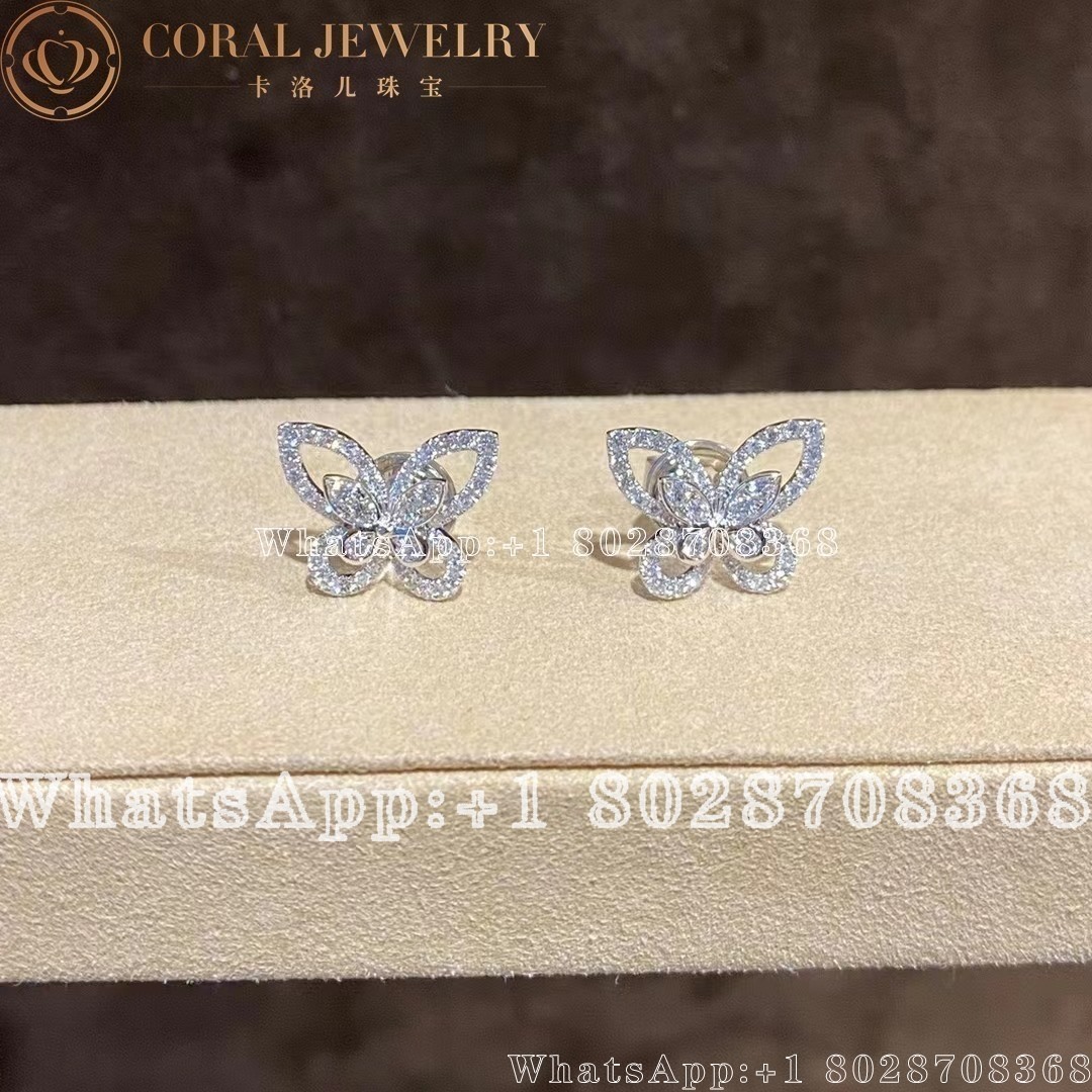 Graff Butterfly Silhouette Diamond Mini Stud Earrings White Gold Coral (2)